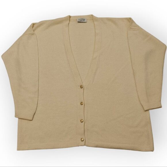 St. John Cream Cardigan Sweater V-Neck Long Sleeve Sz XL - Picture 2 of 7